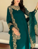 Handwork Embroidered Formal Chiffon Party Wear Dress with Inner (DZ17671)