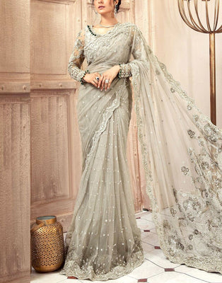 Luxury Handwork Heavy Embroidered NET Wedding Saree (DZ17815)