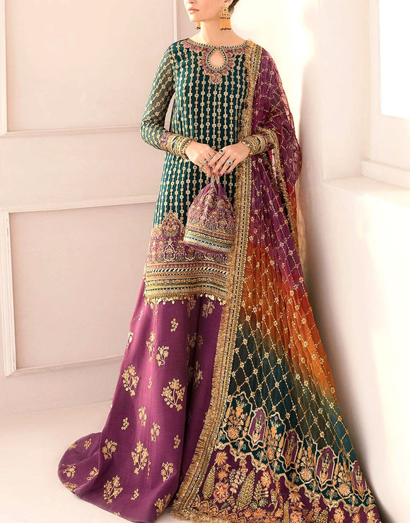 Luxury Embroidered with Heavy Handwork Organza Bridal Wear Dress (DZ17818)