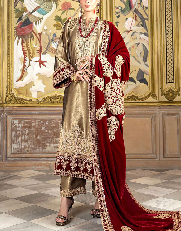 Heavy Embroidered Masoori Bridal Dress with Luxury Velvet Shawl (DZ17826)