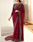 Luxury Heavy Embroidered Velvet + NET Bridal Saree (DZ17832)