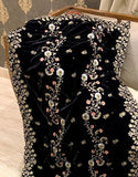 Premium Quality Heavy Embroidered Bridal Velvet Shawl - Black (DZ17836)