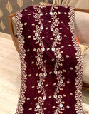 Premium Quality Heavy Embroidered Bridal Velvet Shawl - Maroon (DZ17837)