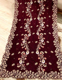 Premium Quality Heavy Embroidered Bridal Velvet Shawl - Maroon (DZ17837)