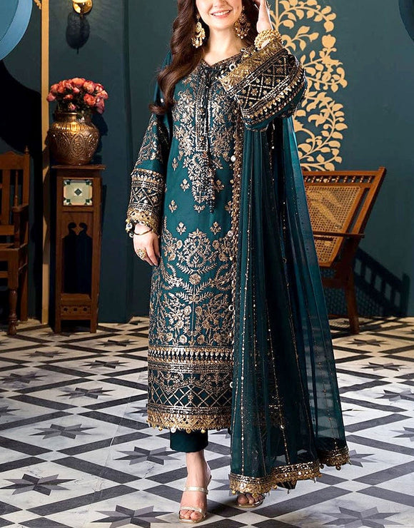 Heavy Embroidered Fancy Chiffon Party Wear Dress 2024 (DZ17844)