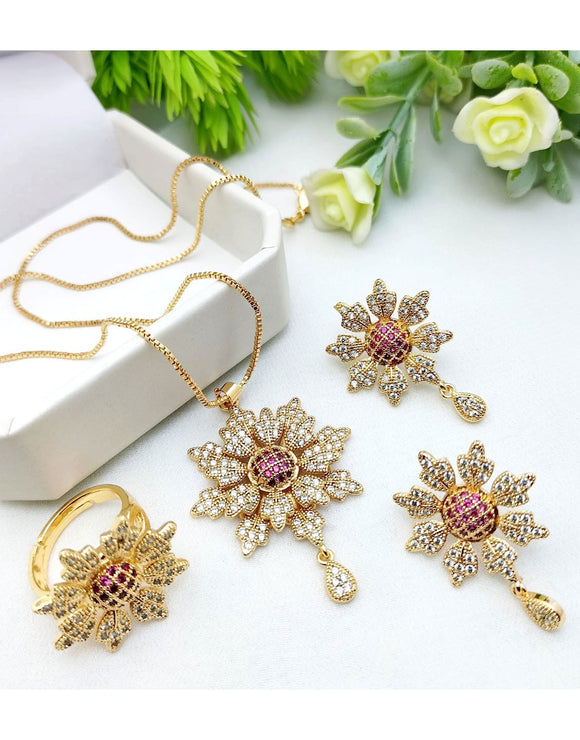 Adorable Floral Design Locket Set with Earrings & Ring (DZ17845)