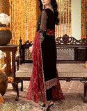 Elegant Heavy Embroidered Black Chiffon Party Wear Dress (DZ17847)