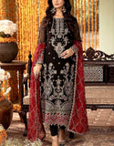 Elegant Heavy Embroidered Black Chiffon Party Wear Dress (DZ17847)