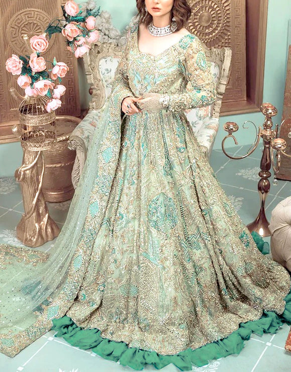 Luxury Embroidered with Handwork Bridal NET Maxi Dress (DZ17852)