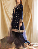 Luxury Heavy Embroidered Velvet Dress with Chiffon Dupatta (DZ17854)