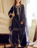 Luxury Heavy Embroidered Velvet Dress with Chiffon Dupatta (DZ17854)