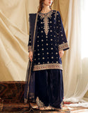 Luxury Heavy Embroidered Velvet Dress with Chiffon Dupatta (DZ17854)