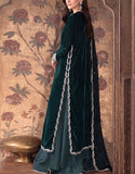 Decent Embroidered Velvet Party Wear Dress with Chiffon Dupatta (DZ17856)