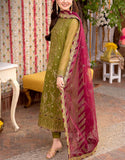 Heavy Embroidered Fancy Chiffon Mehndi Dress with Silk Trouser (DZ17861)