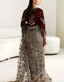 Luxury Heavy Embroidered Velvet + NET Bridal Wear Saree (DZ17862)