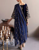 Luxury Handwork Embroidered Velvet Wedding Dress with Chiffon Dupatta (DZ17864)