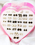 36 Pairs Mixed Color Earrings Set with Heart Shape Gift Packing (DZ17866)