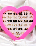 36 Pairs Mixed Color Earrings Set with Heart Shape Gift Packing (DZ17866)