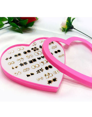 36 Pairs Mixed Color Earrings Set with Heart Shape Gift Packing (DZ17866)