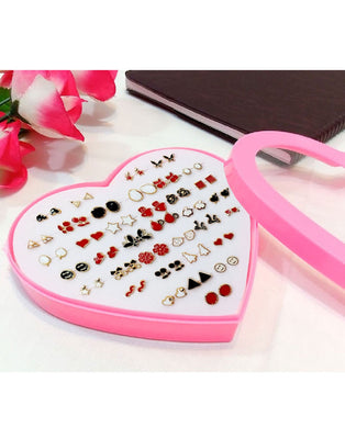 36 Pairs Mixed Color Earrings Set with Heart Shape Gift Packing (DZ17867)