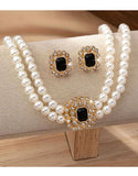 Elegant Double Row Faux Pearl Necklace & Stud Earrings Set (DZ17871)