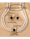 Elegant Double Row Faux Pearl Necklace & Stud Earrings Set (DZ17871)