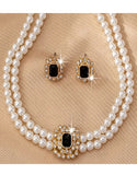 Elegant Double Row Faux Pearl Necklace & Stud Earrings Set (DZ17871)