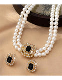 Elegant Double Row Faux Pearl Necklace & Stud Earrings Set (DZ17871)