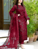 Luxury Embroidered Cotton Lawn Suit with Bamber Chiffon Dupatta (DZ17887)