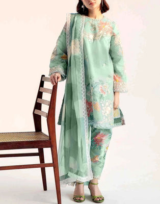 Trendy Embroidered EID Lawn Dress with Chiffon Dupatta (DZ17888)