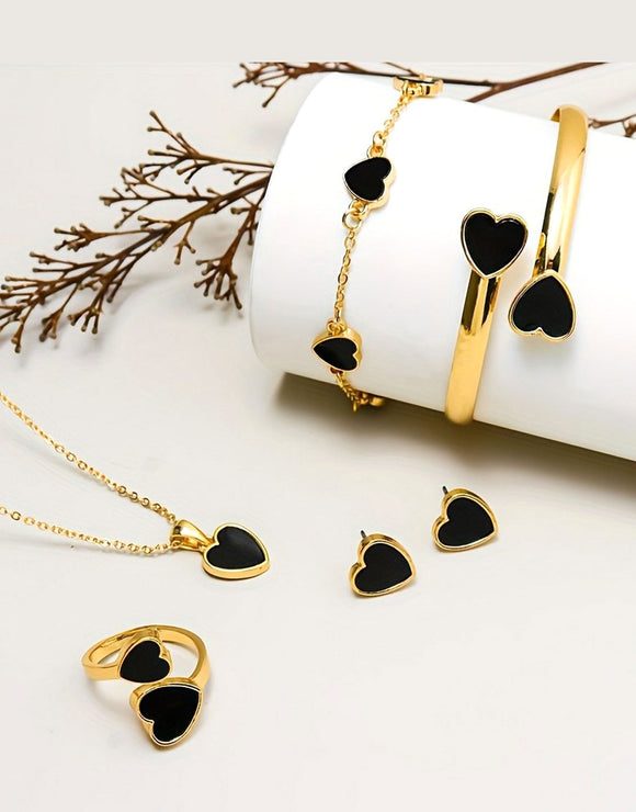 5-Piece Heart Shape Chic Jewelry Set for Girls with Bracelet, Earrings, Kara, Necklace and Ring (DZ17893)