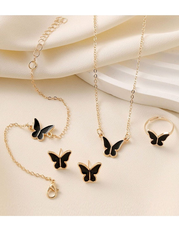 4-Piece Trendy Butterfly Shape Jewelry Set with Bracelet, Earring, Necklace and Ring (DZ17895)