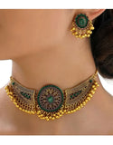 Bohemian Style Vintage Synthetic Gemstone Choker Jewelry Set with Earrings (DZ17896)