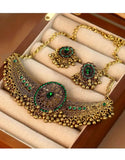 Bohemian Style Vintage Synthetic Gemstone Choker Jewelry Set with Earrings (DZ17896)