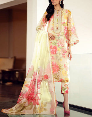 All-Over Print Embroidered Lawn Suit with Chiffon Dupatta (DZ17904)