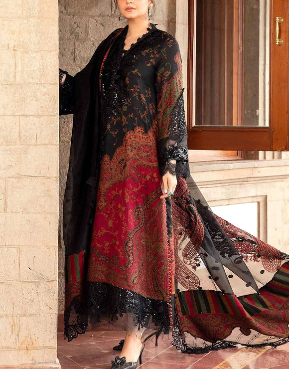 Trendy Embroidered Lawn Dress with Chiffon Dupatta (DZ17906)