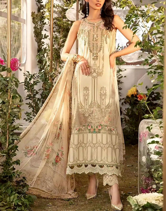 Decent All-Over Print Embroidered Lawn Dress with Chiffon Dupatta (DZ17908)