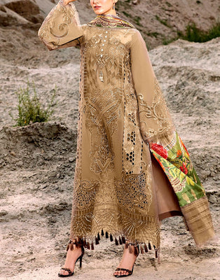 Luxury Schiffli Embroidered Cotton Dress with Digital Print Silk Dupatta (DZ17909)