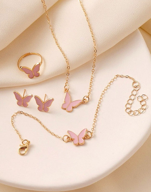 4-Piece Trendy Butterfly Shape Jewelry Set with Bracelet, Earring, Necklace and Ring (DZ17912)