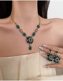 Ethnic Vintage Floral Gemstones Necklace & Earrings (DZ17914)