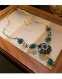 Ethnic Vintage Floral Gemstones Necklace & Earrings (DZ17914)