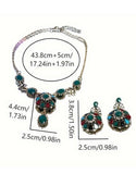 Ethnic Vintage Floral Gemstones Necklace & Earrings (DZ17914)