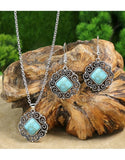 Vintage Silvery Rectangular Turquoise Necklace with Earrings Set (DZ17915)