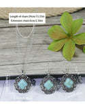 Vintage Silvery Rectangular Turquoise Necklace with Earrings Set (DZ17915)