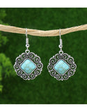 Vintage Silvery Rectangular Turquoise Necklace with Earrings Set (DZ17915)