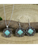 Vintage Silvery Rectangular Turquoise Necklace with Earrings Set (DZ17915)