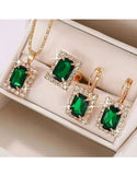 3-Piece Synthetic Gemstone Square Necklace with Ring, Earrings (DZ17918)