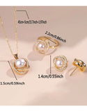 3-Piece Vintage-Inspired Faux Pearl & Rhinestone Necklace with Ring, Earrings (DZ17919)