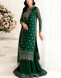 Heavy Embroidered Formal Chiffon Dress with Silk Gharara Trouser (DZ17925)