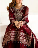 Heavy Embroidered Formal Chiffon Dress with Silk Gharara Trouser (DZ17926)